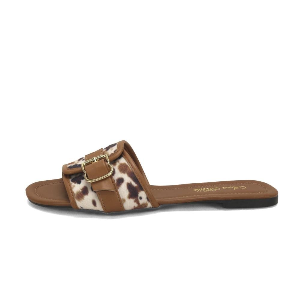 Slide rasteira com fivela cow print Marrom 4