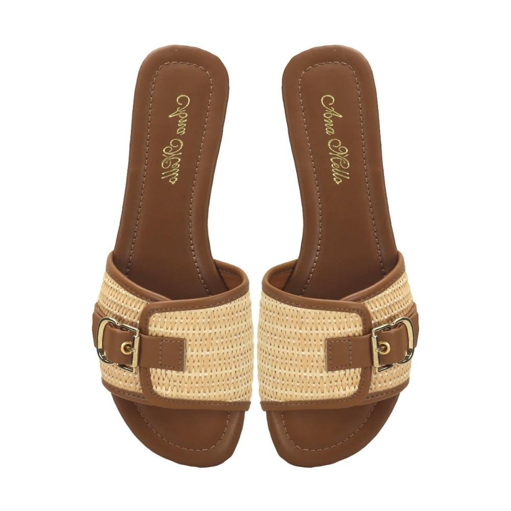 Slide rasteira com fivela palha com caramelo Marrom 2