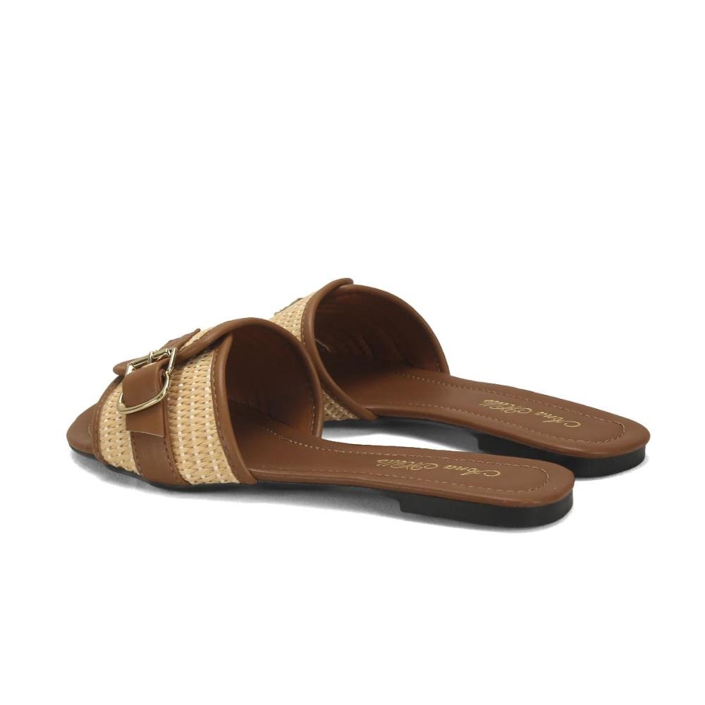 Slide rasteira com fivela palha com caramelo Marrom 3