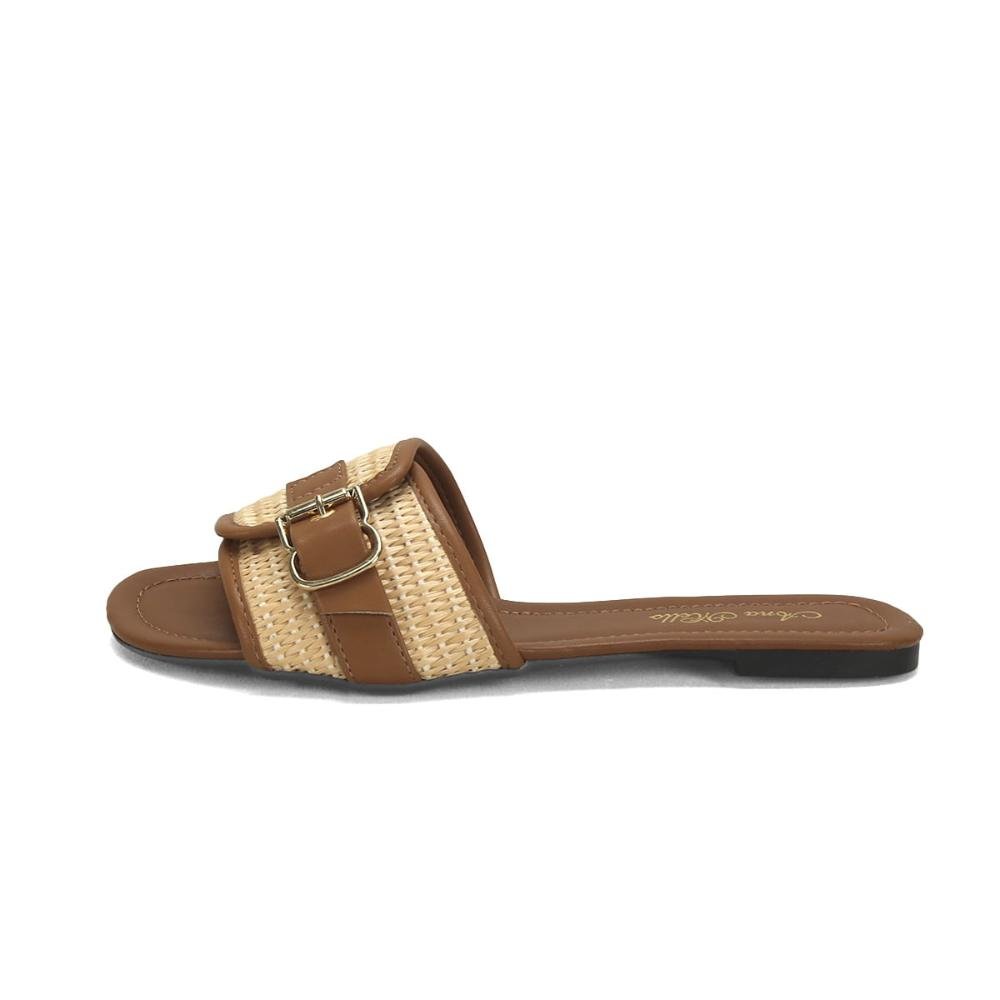 Slide rasteira com fivela palha com caramelo Marrom 4
