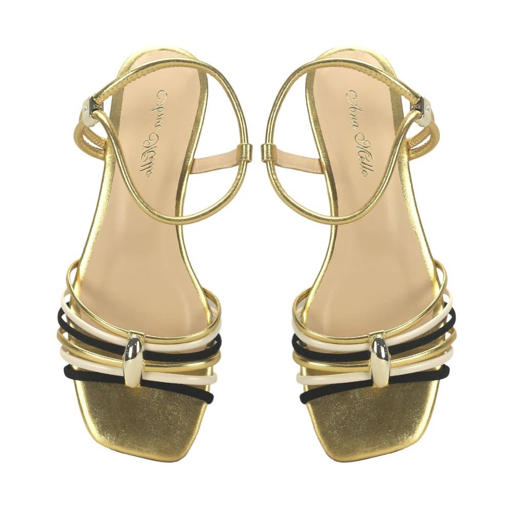 Sandália calce fácil ouro off white e preto metal ouro Dourado 2