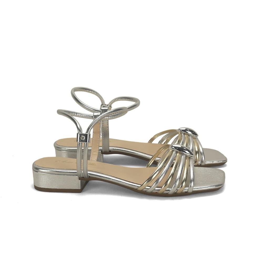 Sandália calce fácil prata ouro light metal prata