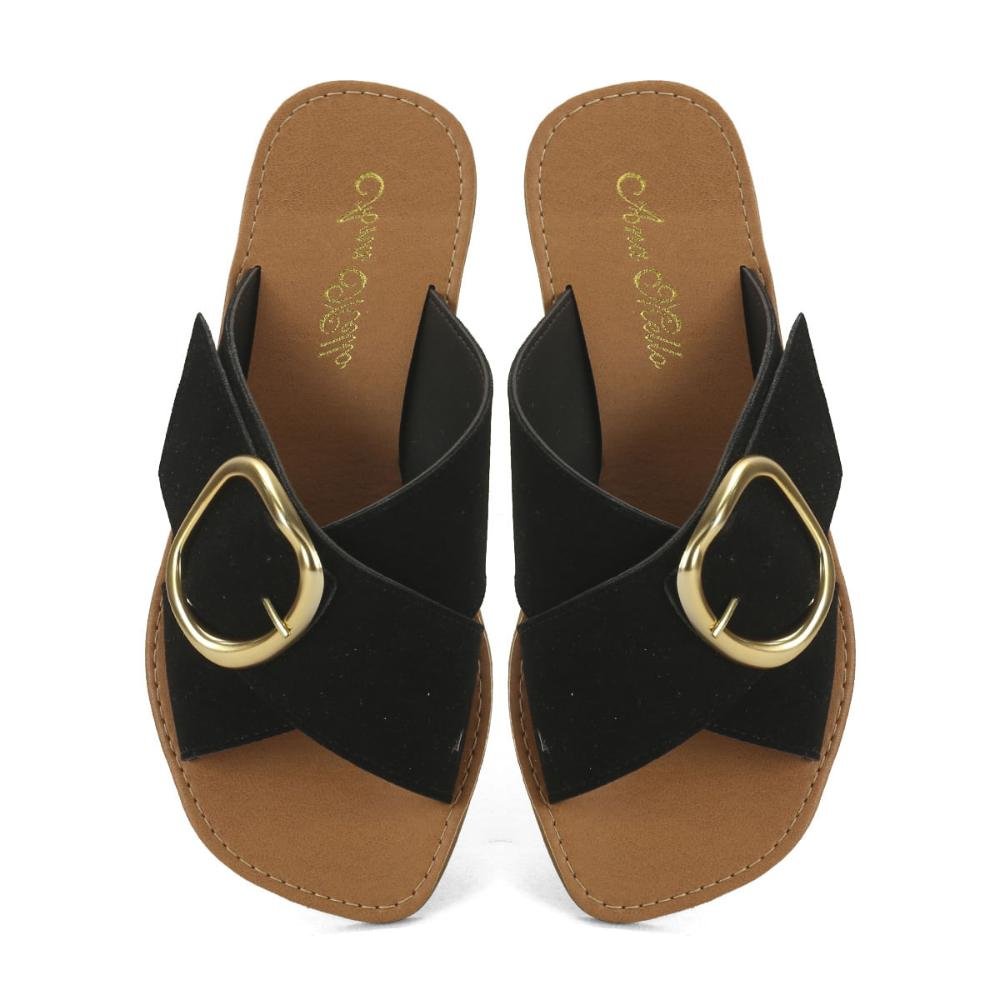 Rasteira em x com fivela camurça preta Preto 2