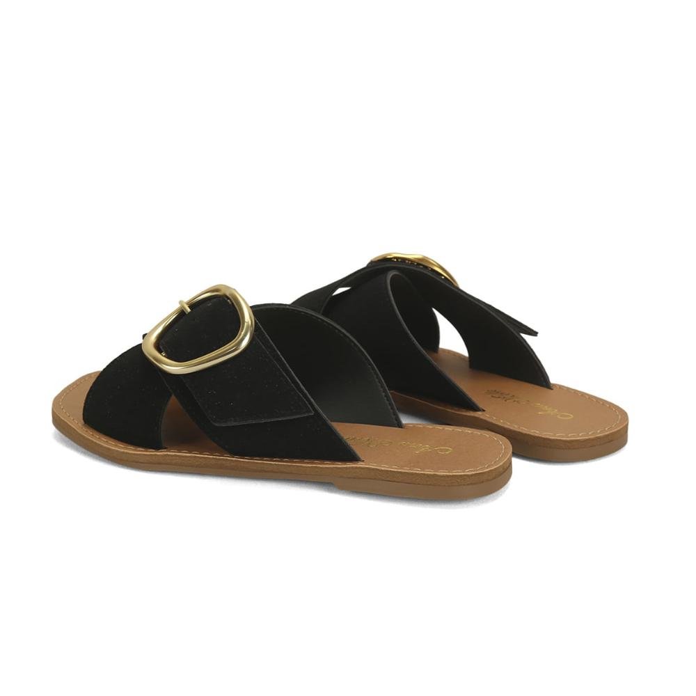 Rasteira em x com fivela camurça preta Preto 3