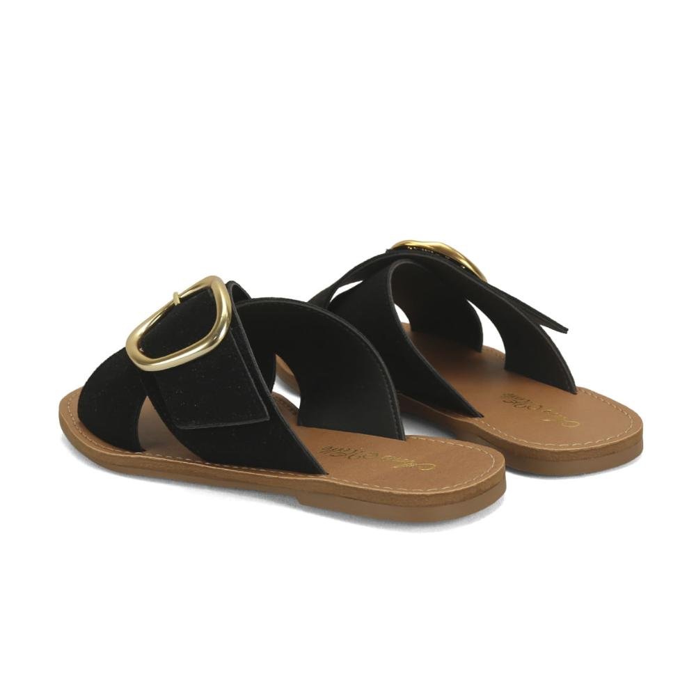 Rasteira em x com fivela camurça preta Preto 5