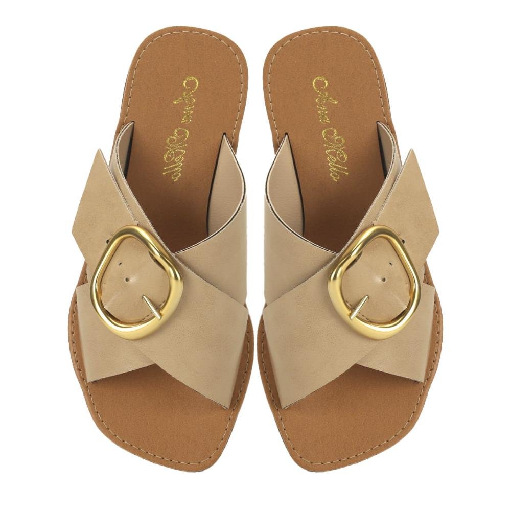 Rasteira em x com fivela napa nude Bege 2