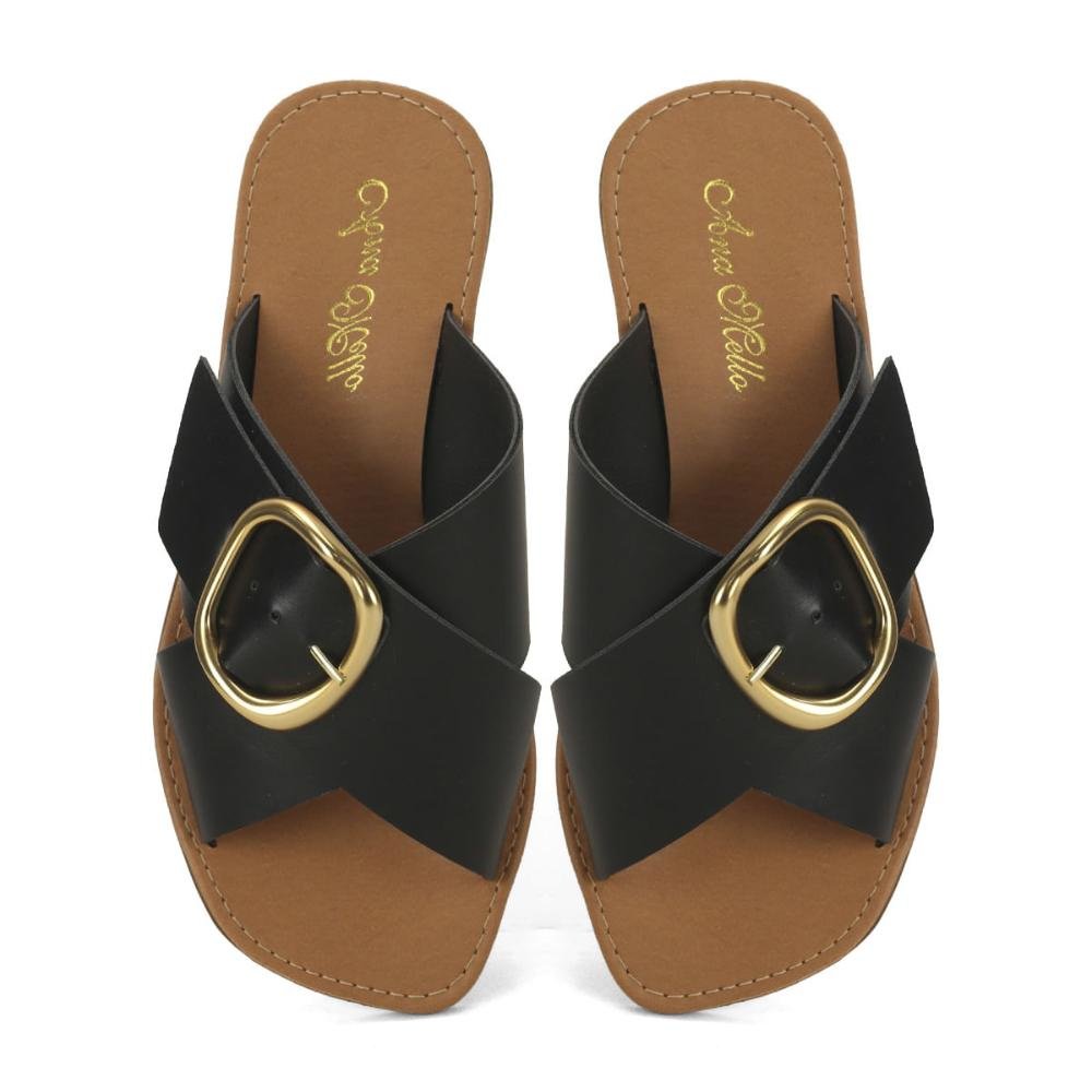 Rasteira em x com fivela napa preta Preto 2