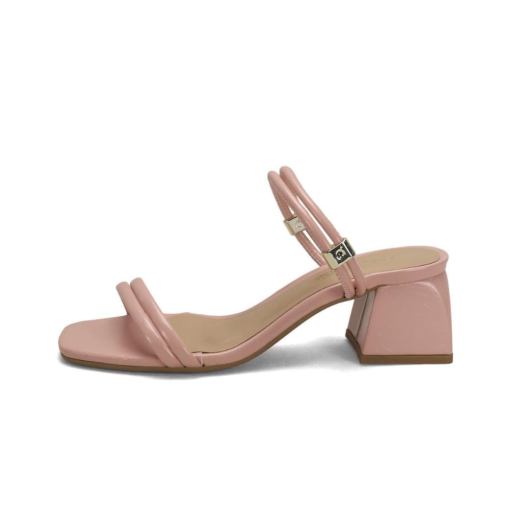 Sandália calce fácil 2 tiras napa rosa candy Bege 4