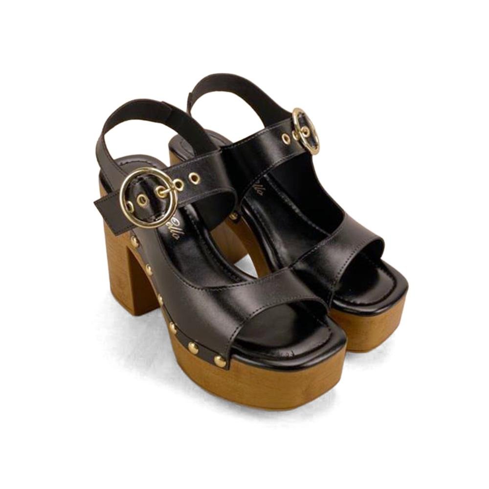 Sandália plataforma preta com tachas ouro light Preto 2