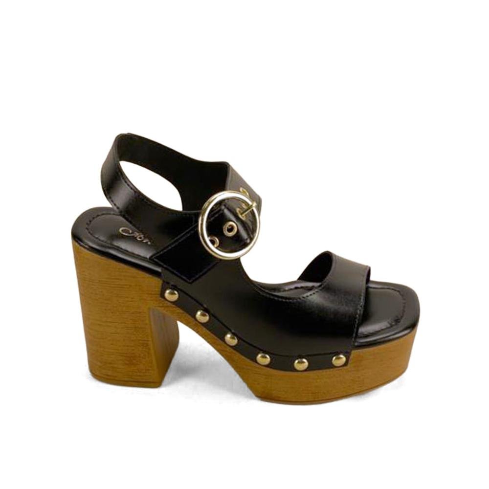 Sandália plataforma preta com tachas ouro light Preto 3