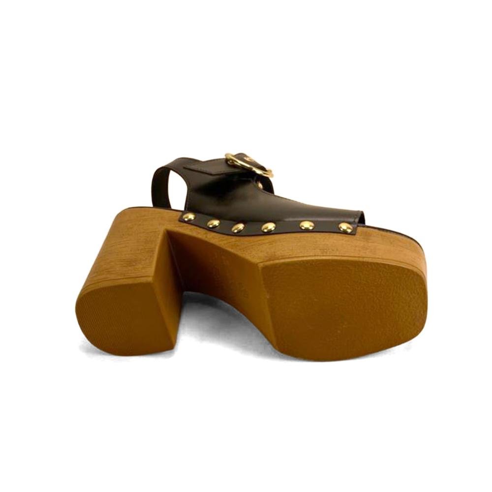 Sandália plataforma preta com tachas ouro light Preto 4