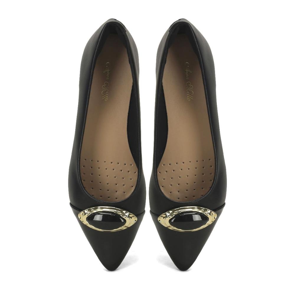 Sapatilha bico fino com enfeite de pedra preta Preto 2