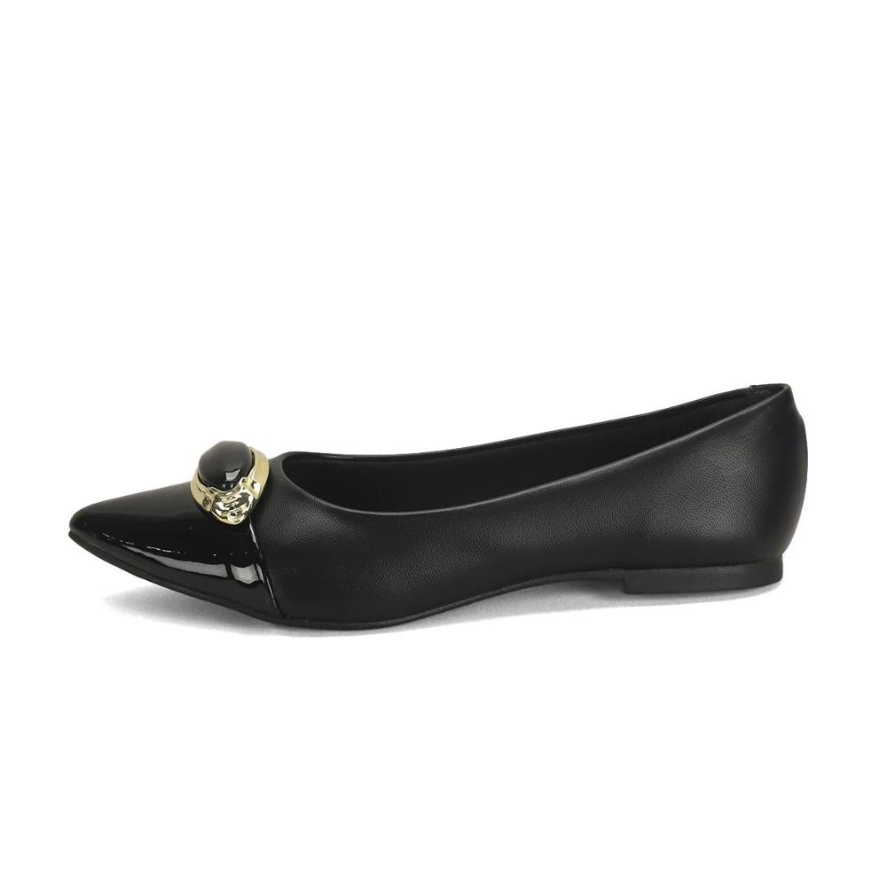 Sapatilha bico fino com enfeite de pedra preta Preto 4