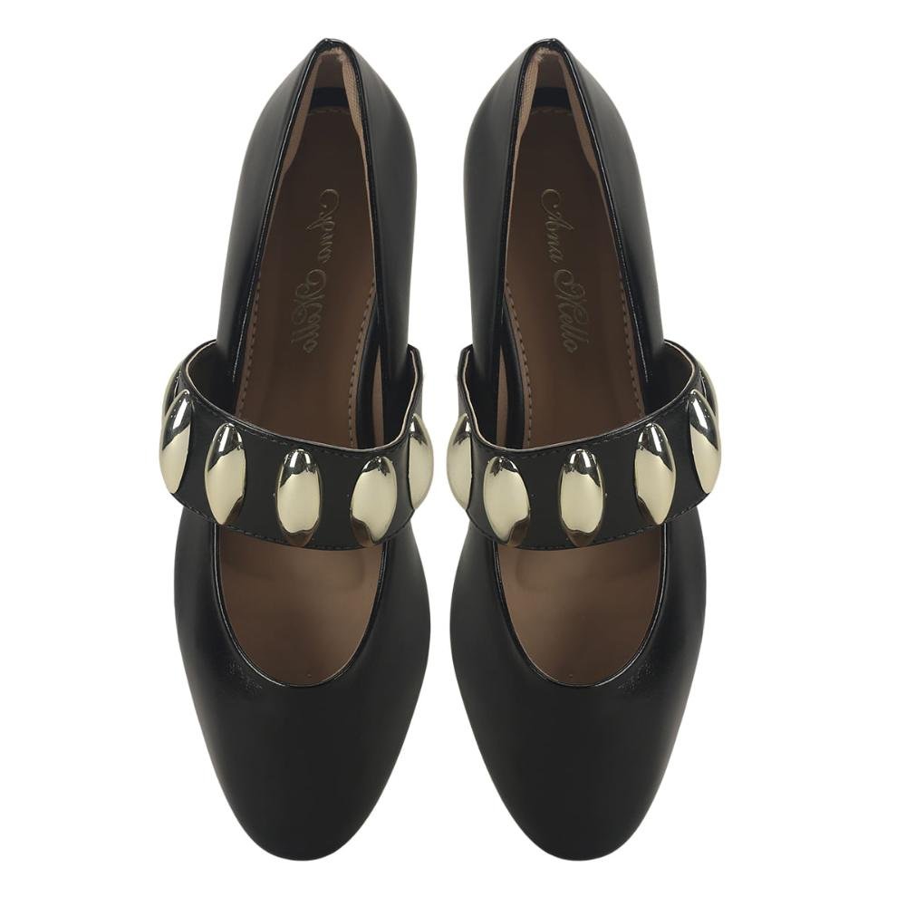Sapatilha Bico Fino com Maxi Fivela Metal Ana Mello Preto 2