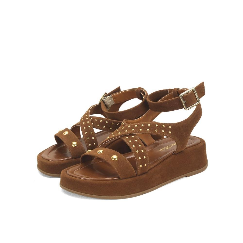 Flatform boho camurça caramelo com tachas Marrom 2