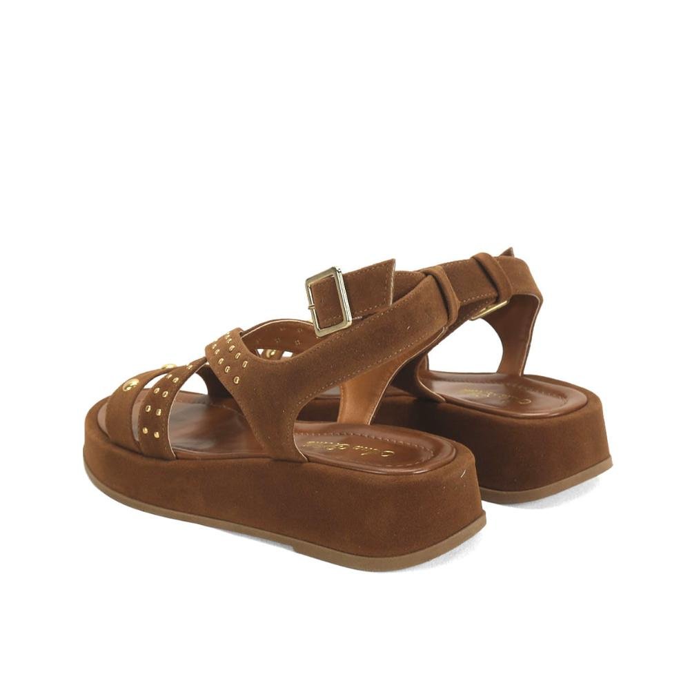 Flatform boho camurça caramelo com tachas Marrom 3