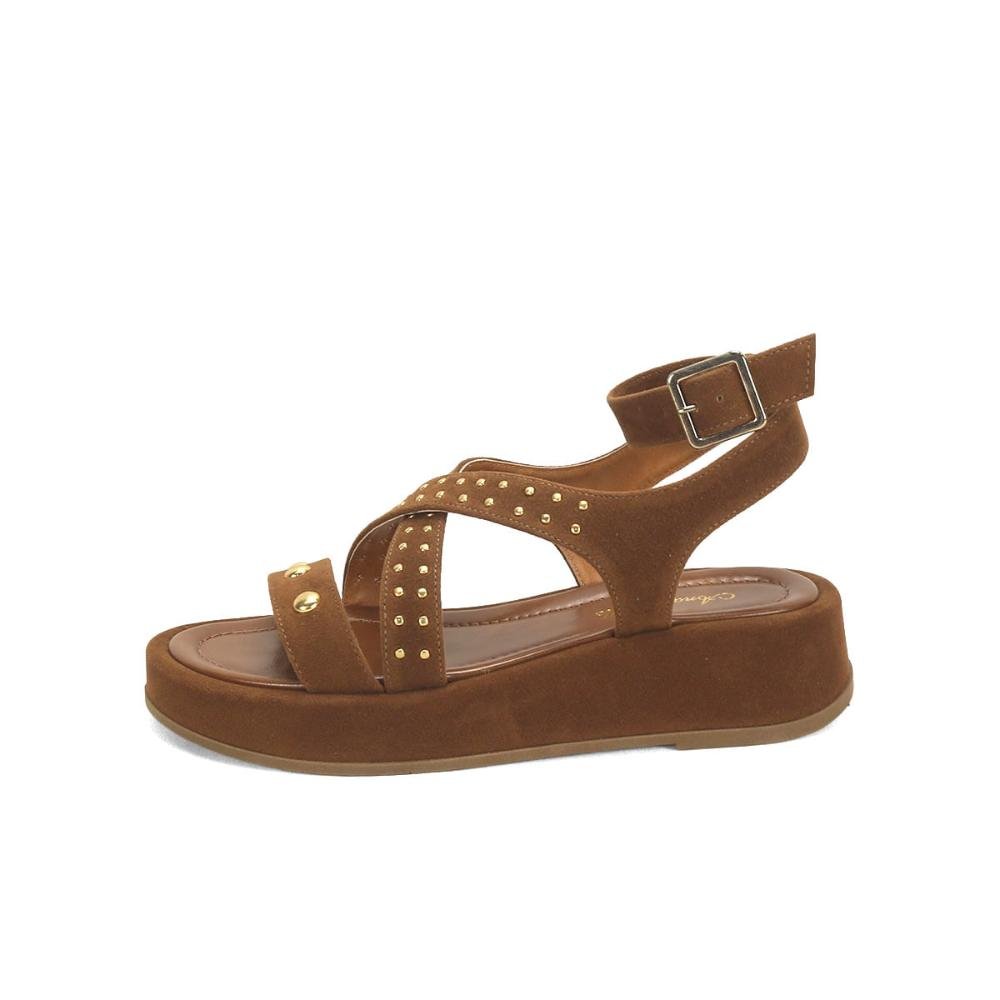 Flatform boho camurça caramelo com tachas Marrom 4