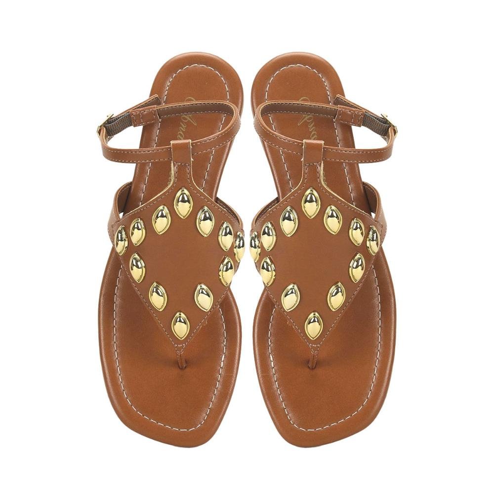 Rasteira boho caramelo com peças ouro Marrom 2