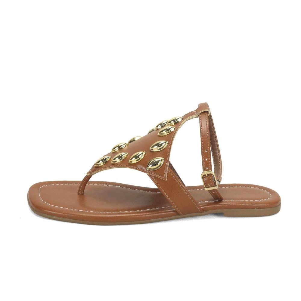 Rasteira boho caramelo com peças ouro Marrom 4