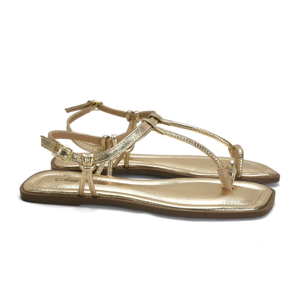 Rasteira de dedinho metalizada dourada