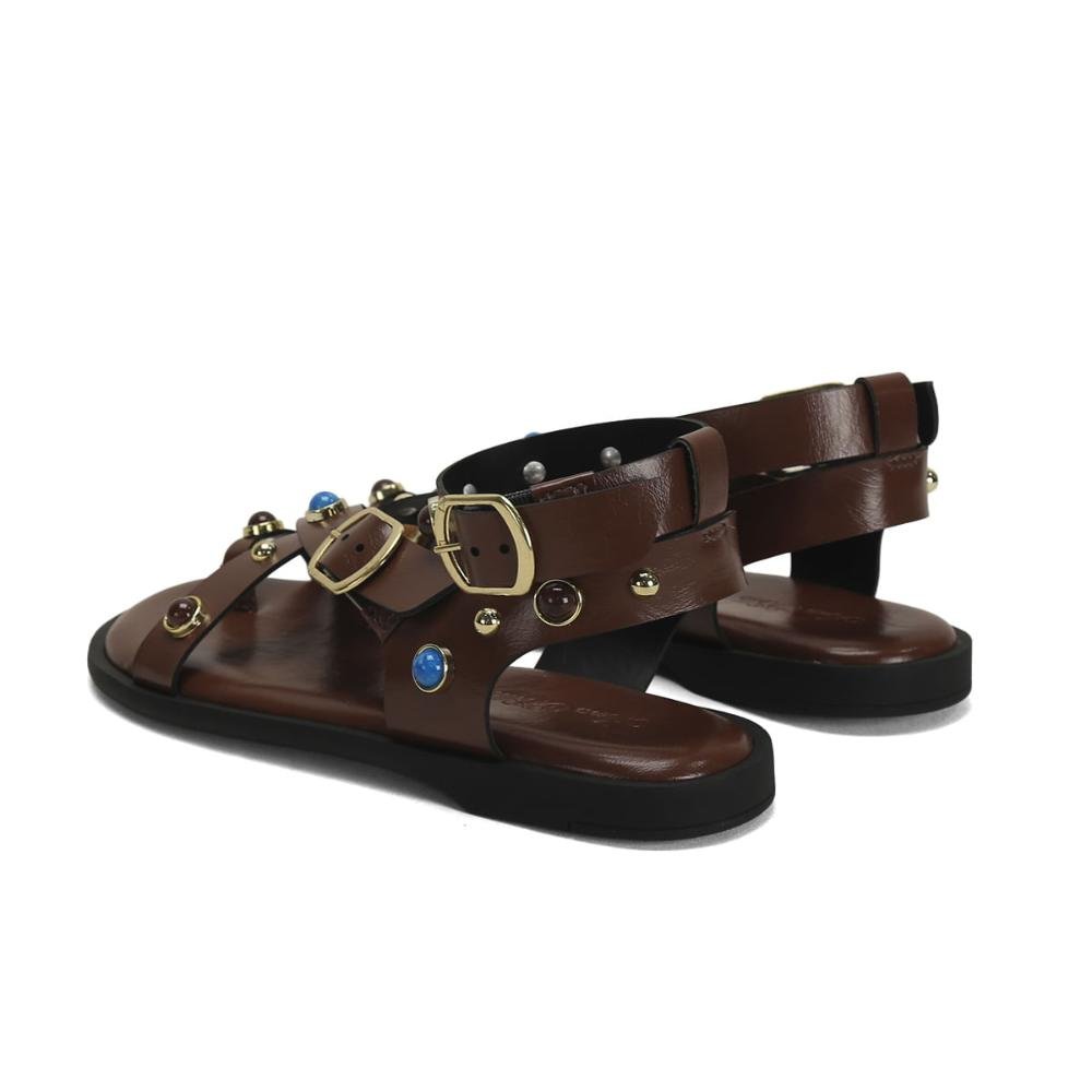 Rasteira flat boho café com pedrarias Marrom 3