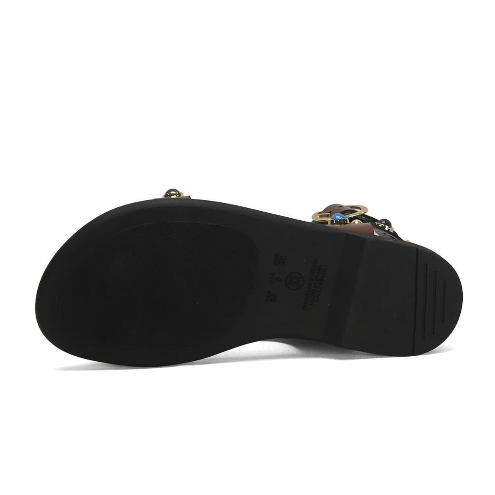 Rasteira flat boho café com pedrarias Marrom 5