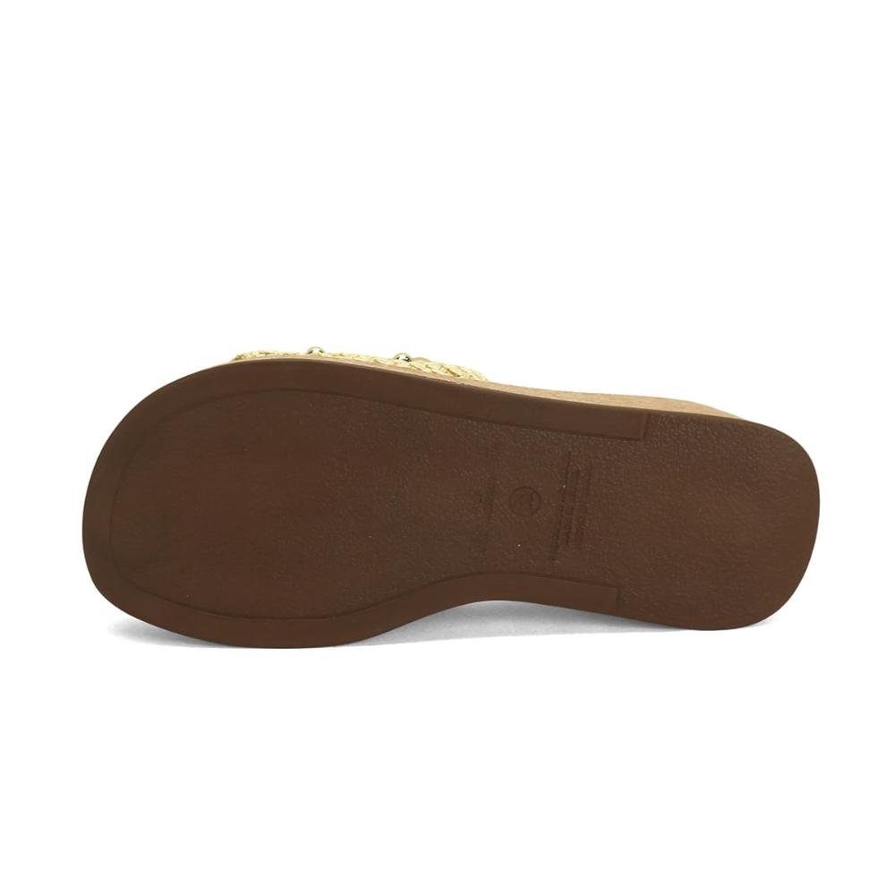 Flatform slide em palha com detalhe ouro light Bege 5