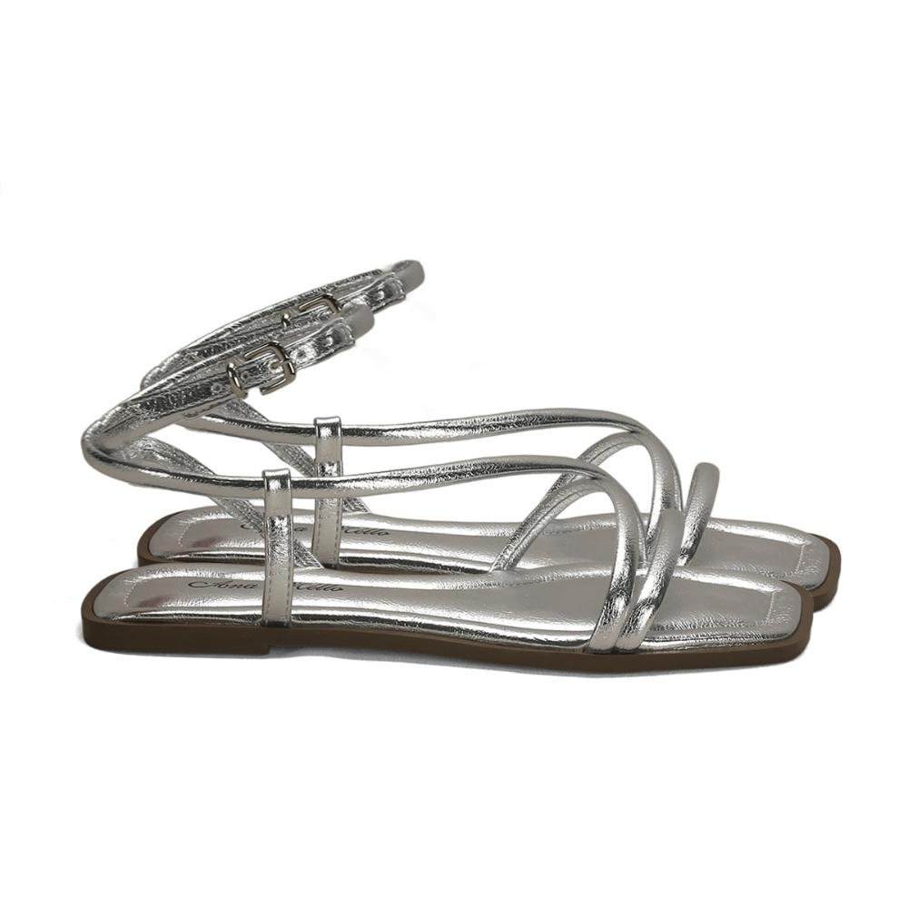 Rasteira sandália tiras metalizadas prata