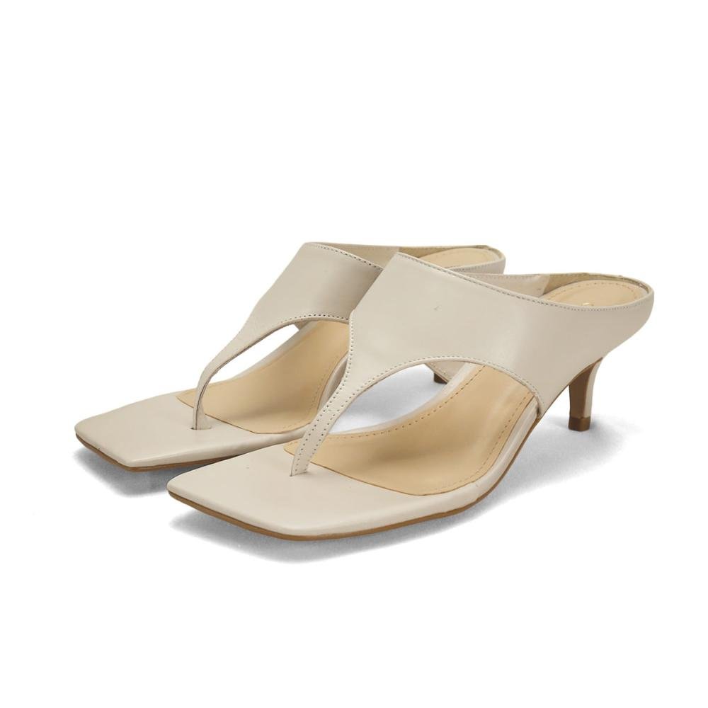 Sandália de dedo em couro off white Bege 2