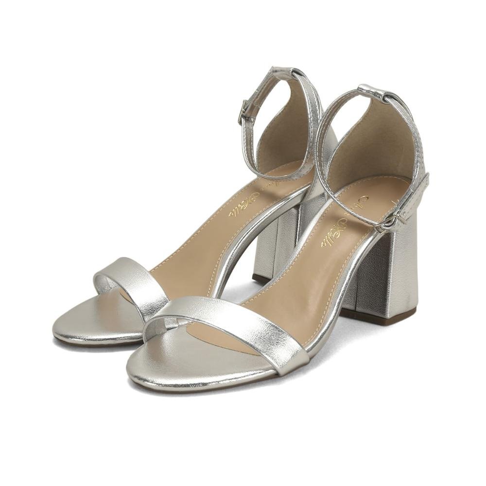 Sandália minimalista salto bloco prata Prata 2