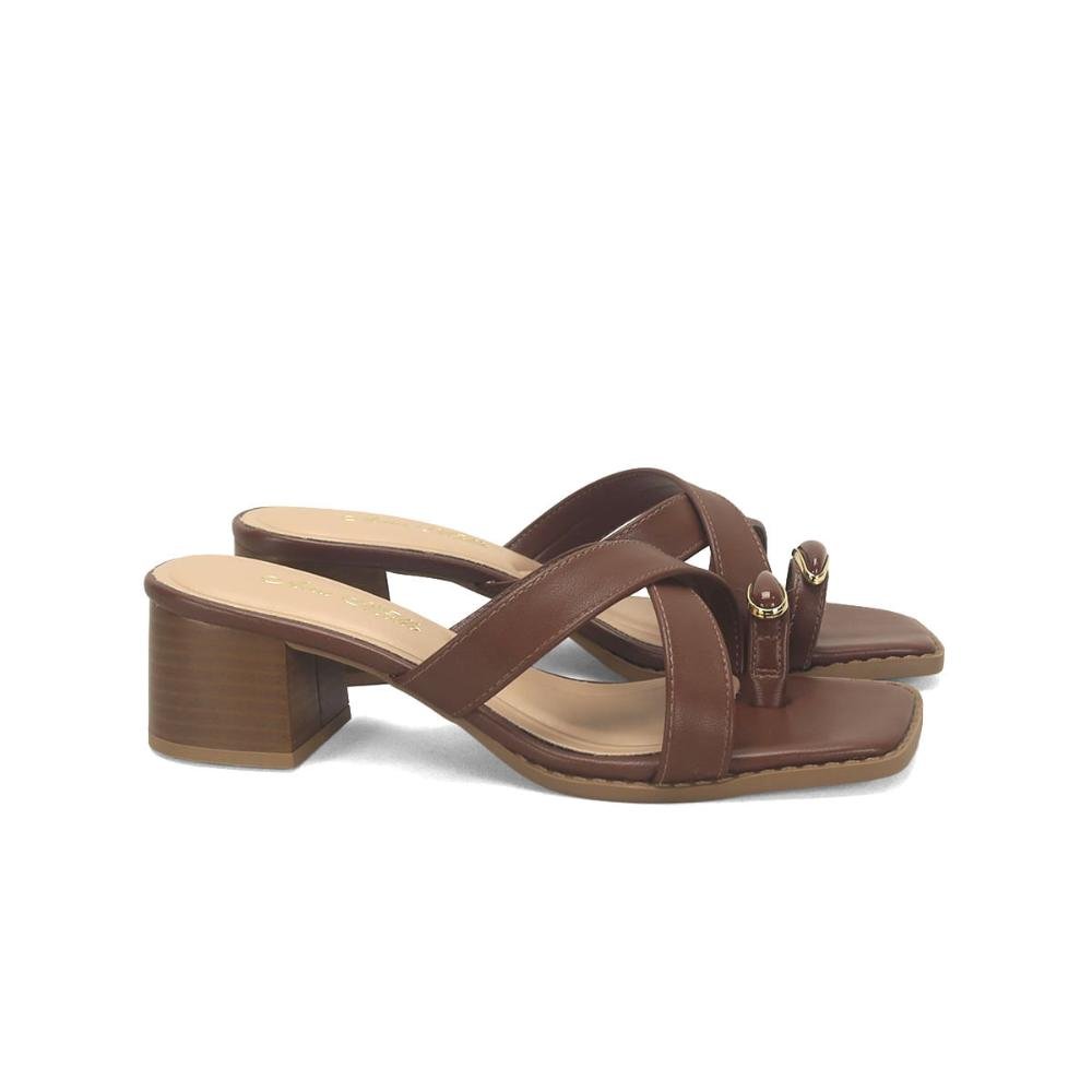 Sandália salto bloco dedinho café