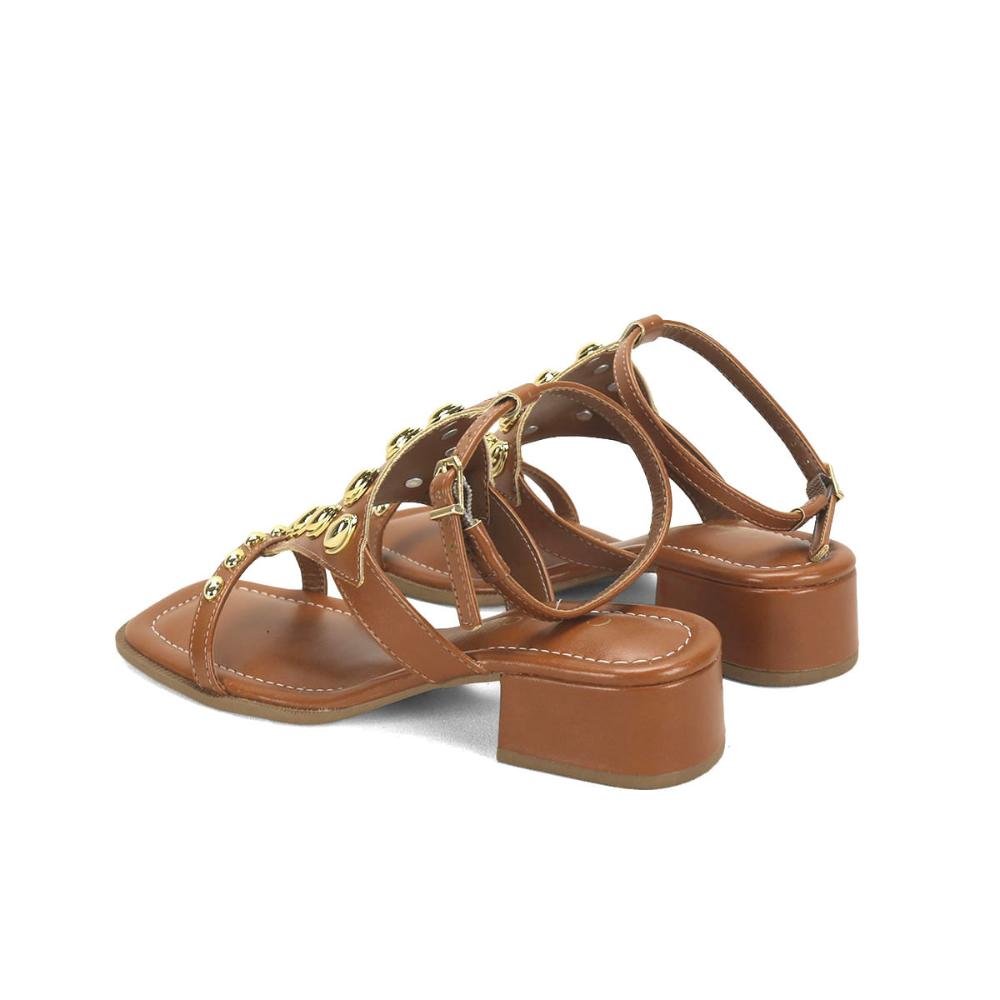 Sandália salto bloco caramelo com peças ouro Marrom 3