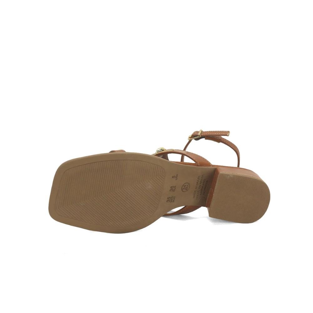 Sandália salto bloco caramelo com peças ouro Marrom 5