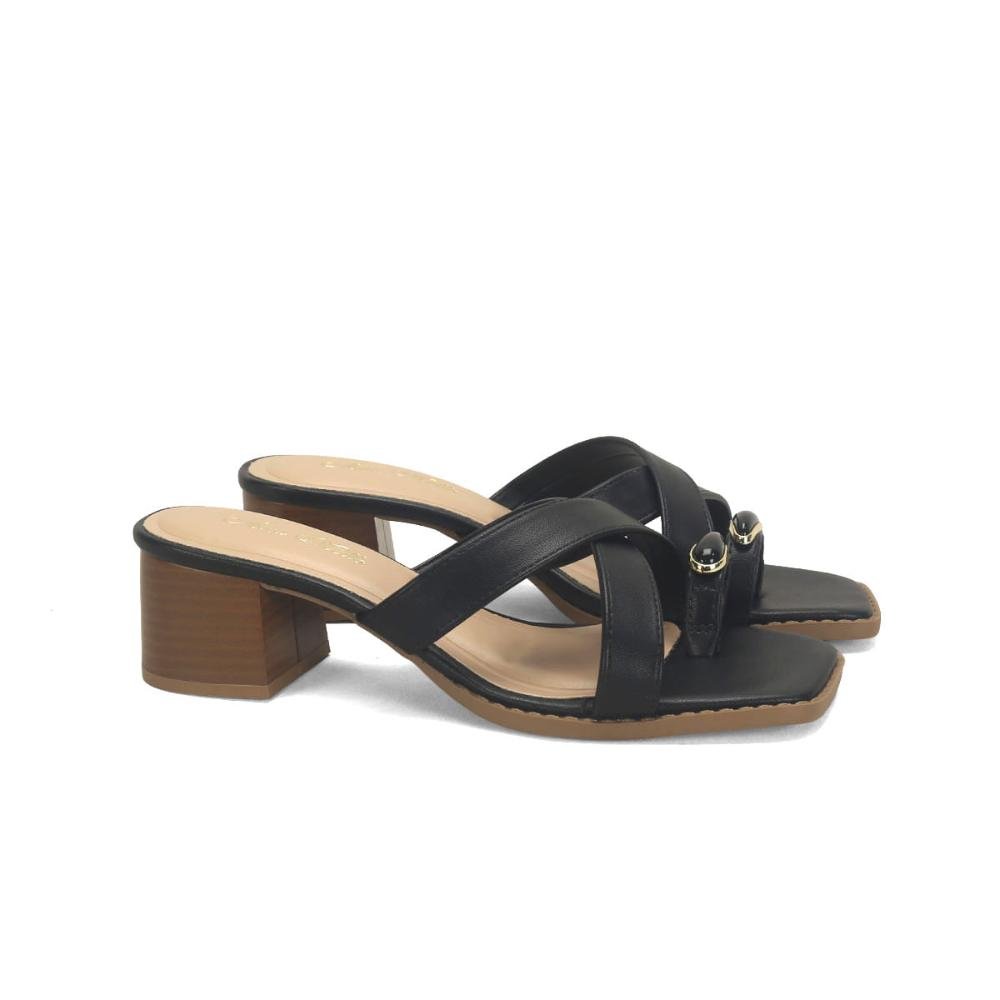 Sandália salto bloco dedinho preta