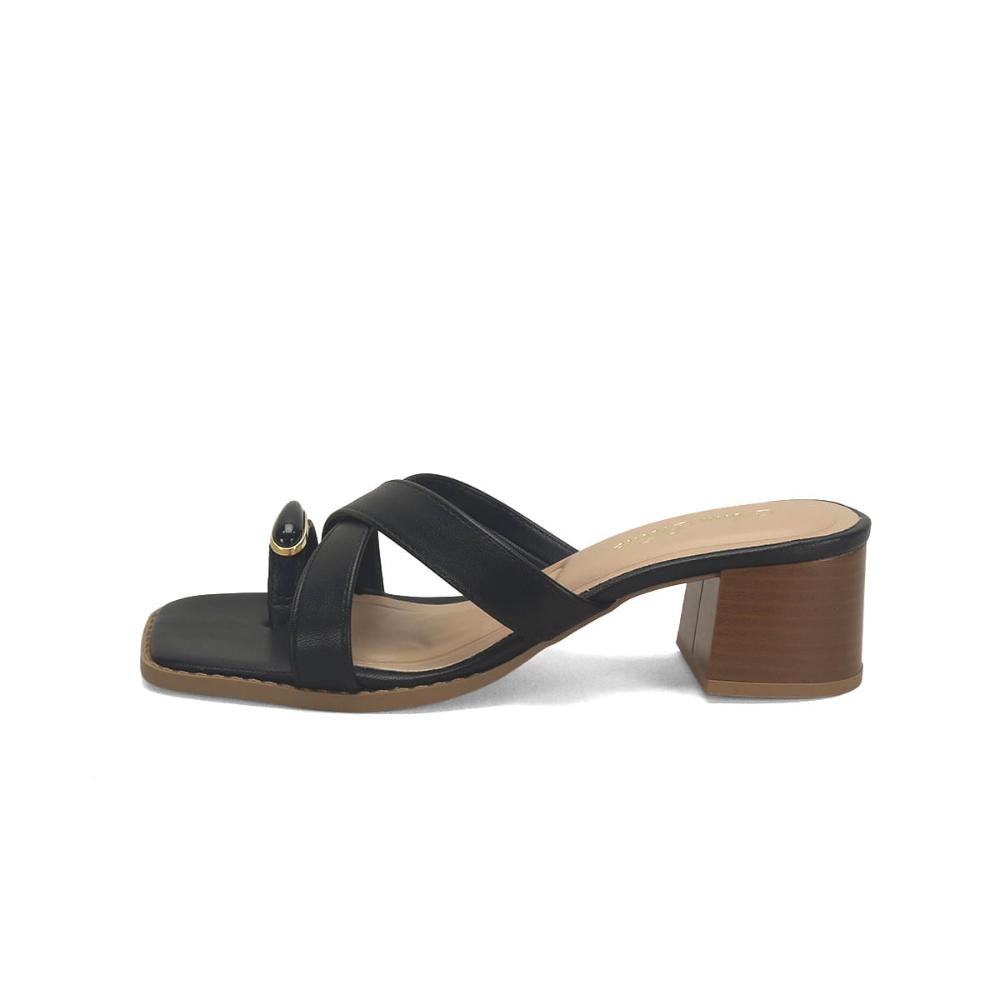 Sandália salto bloco dedinho preta Preto 2