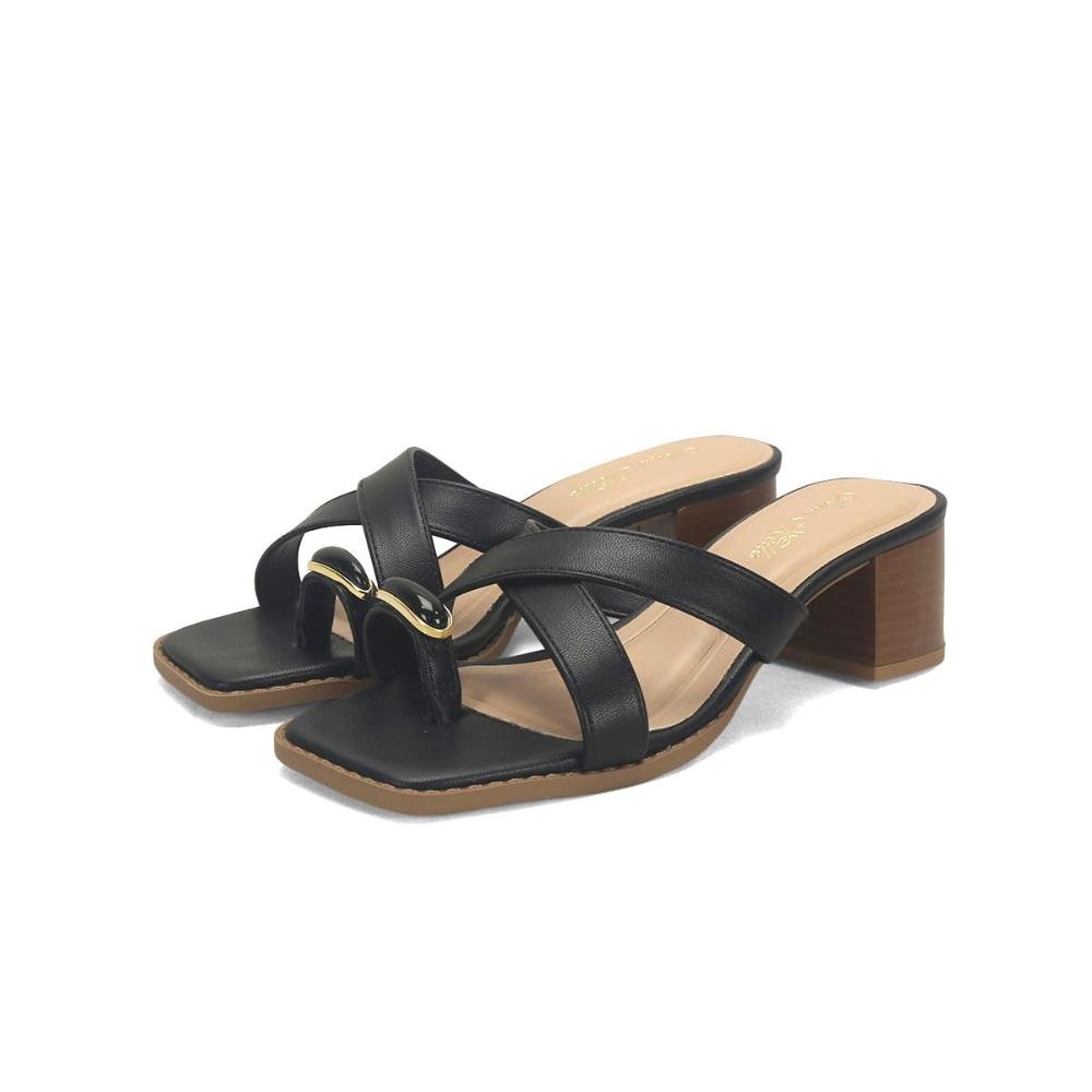 Sandália salto bloco dedinho preta Preto 4