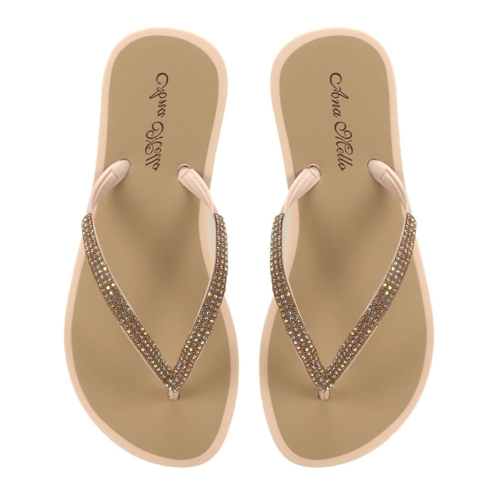 Chinelo de borracha com stras nude Bege 2
