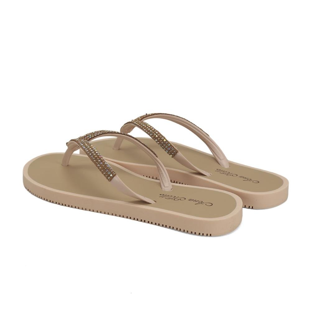 Chinelo de borracha com stras nude Bege 3