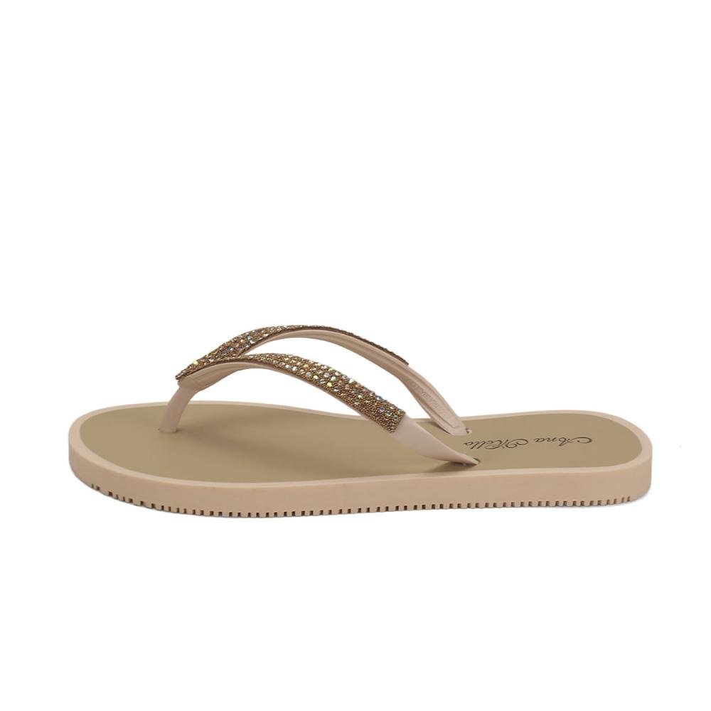 Chinelo de borracha com stras nude Bege 4