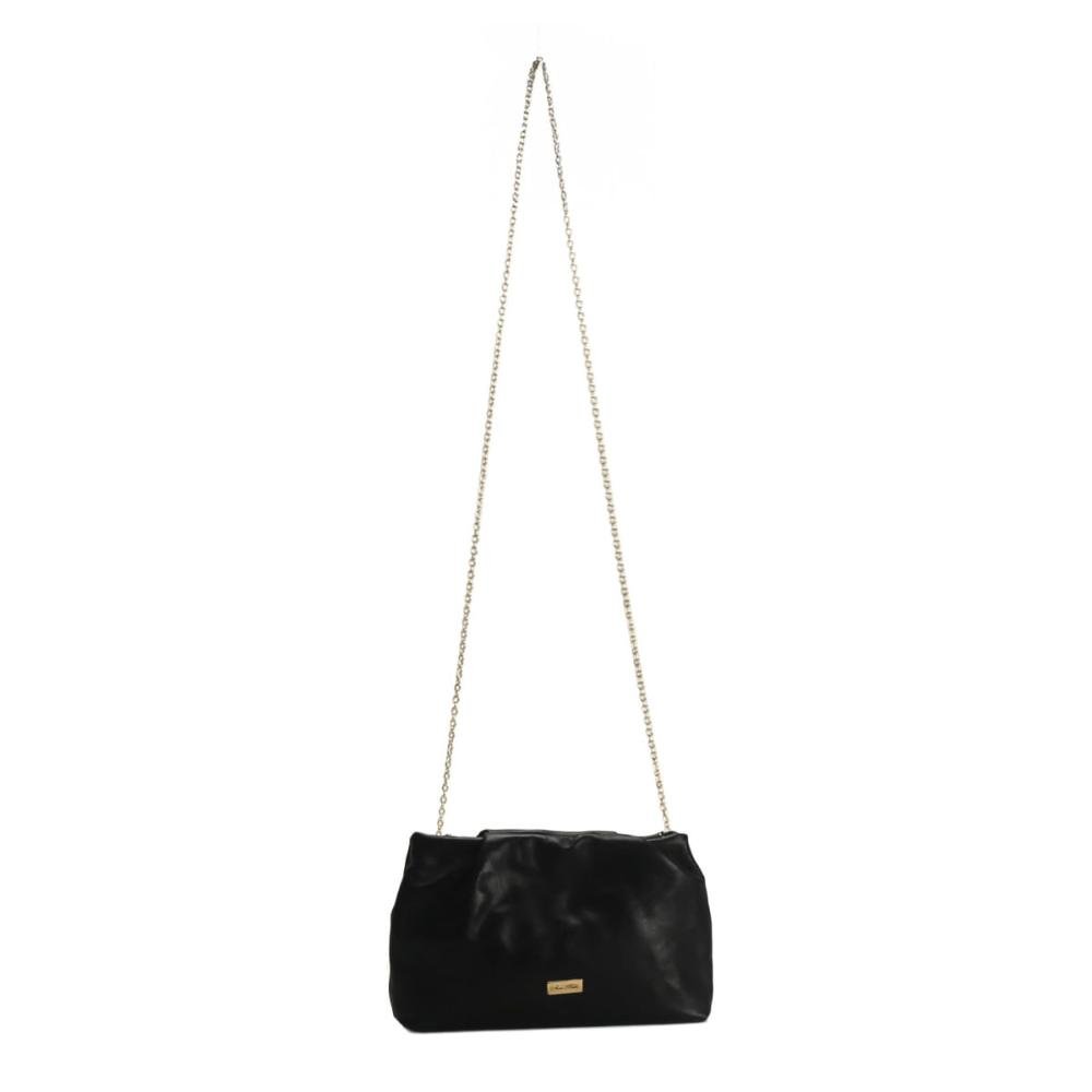 Bolsa transversal com pregas e corrente preta