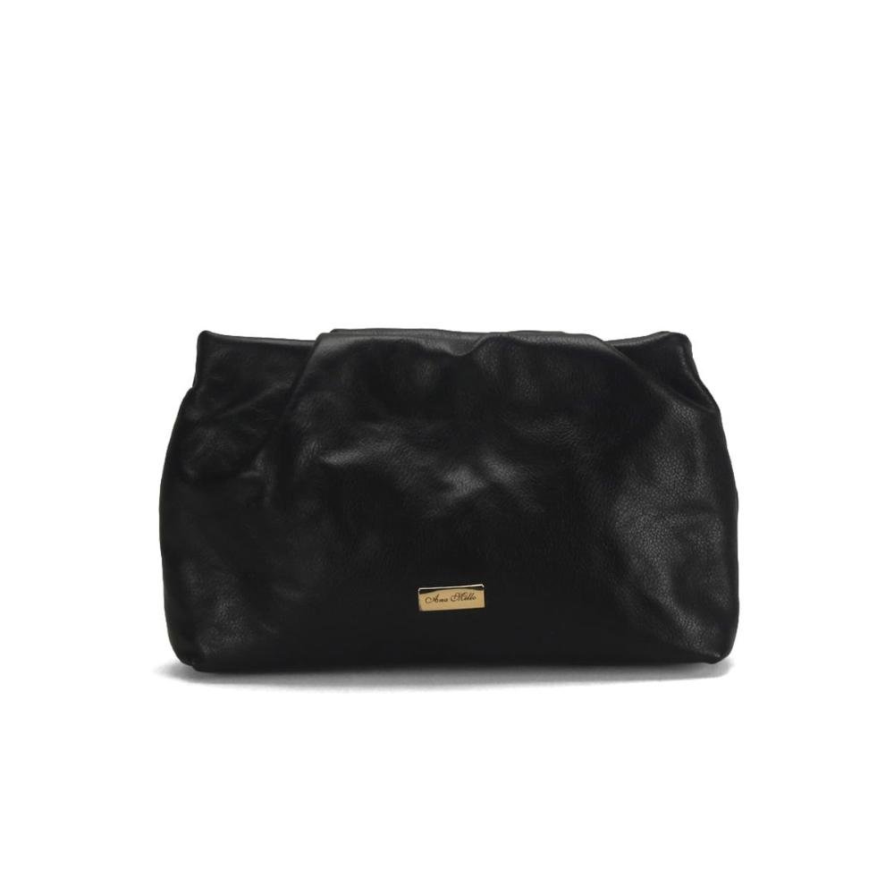 Bolsa transversal com pregas e corrente preta Preto 2