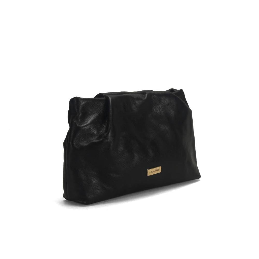 Bolsa transversal com pregas e corrente preta Preto 3