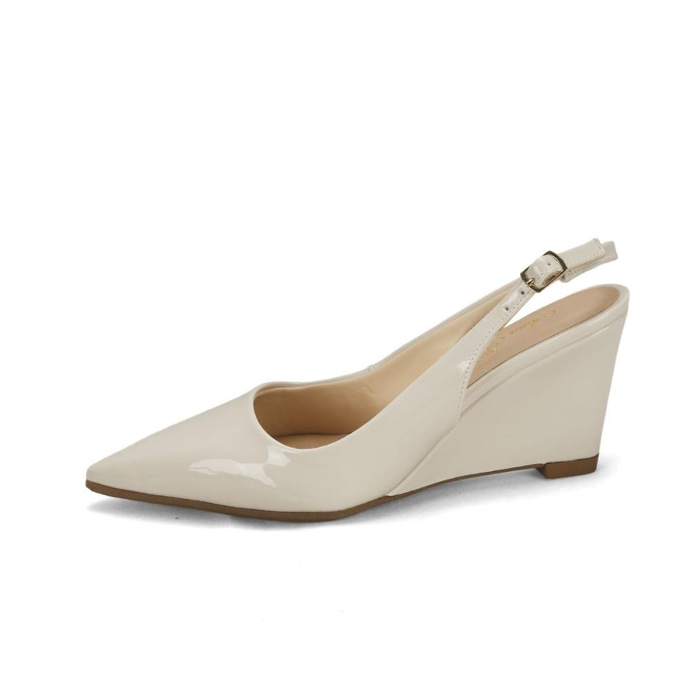 Scarpin slingback anabela verniz off white Branco 4