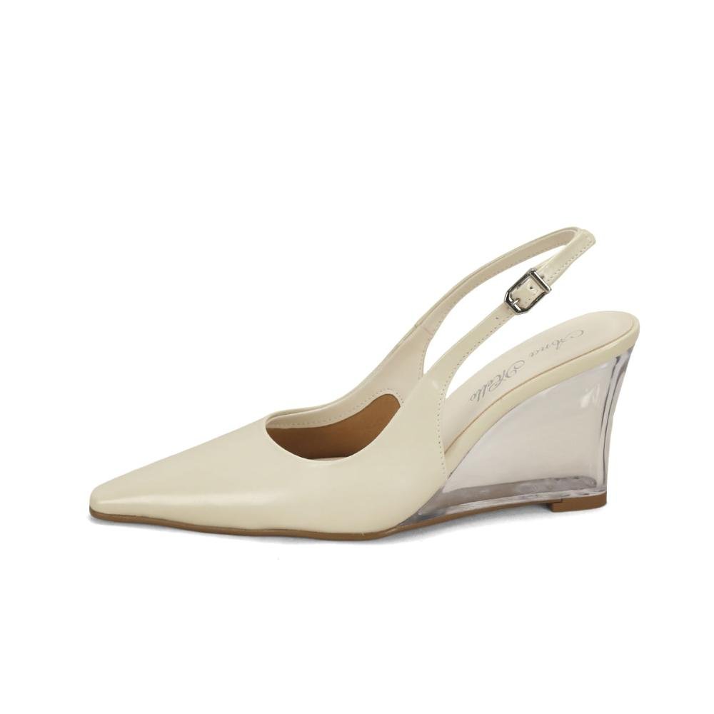 Scarpin slingback com salto acrílico off white Branco 4