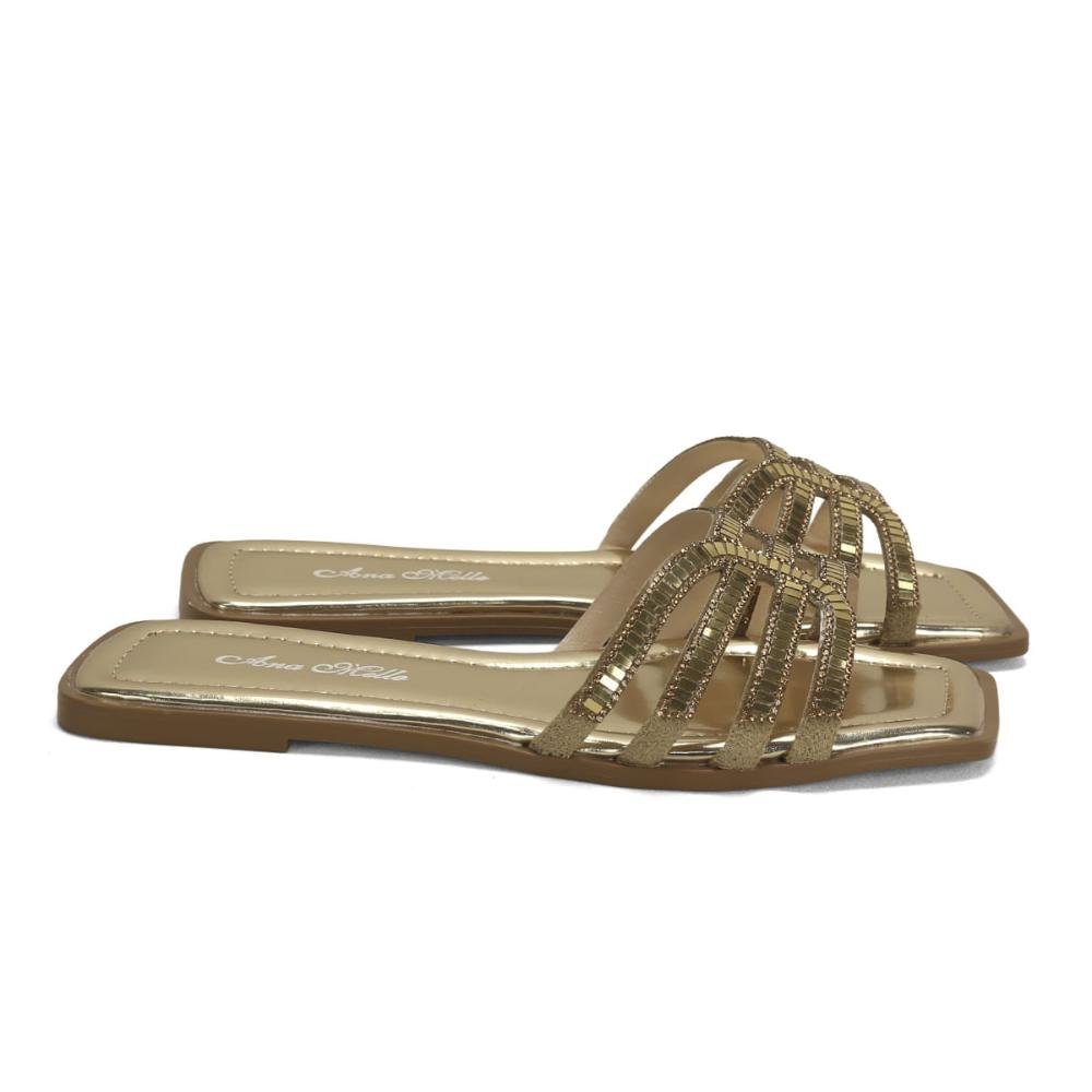 Rasteira de pedrarias ouro light