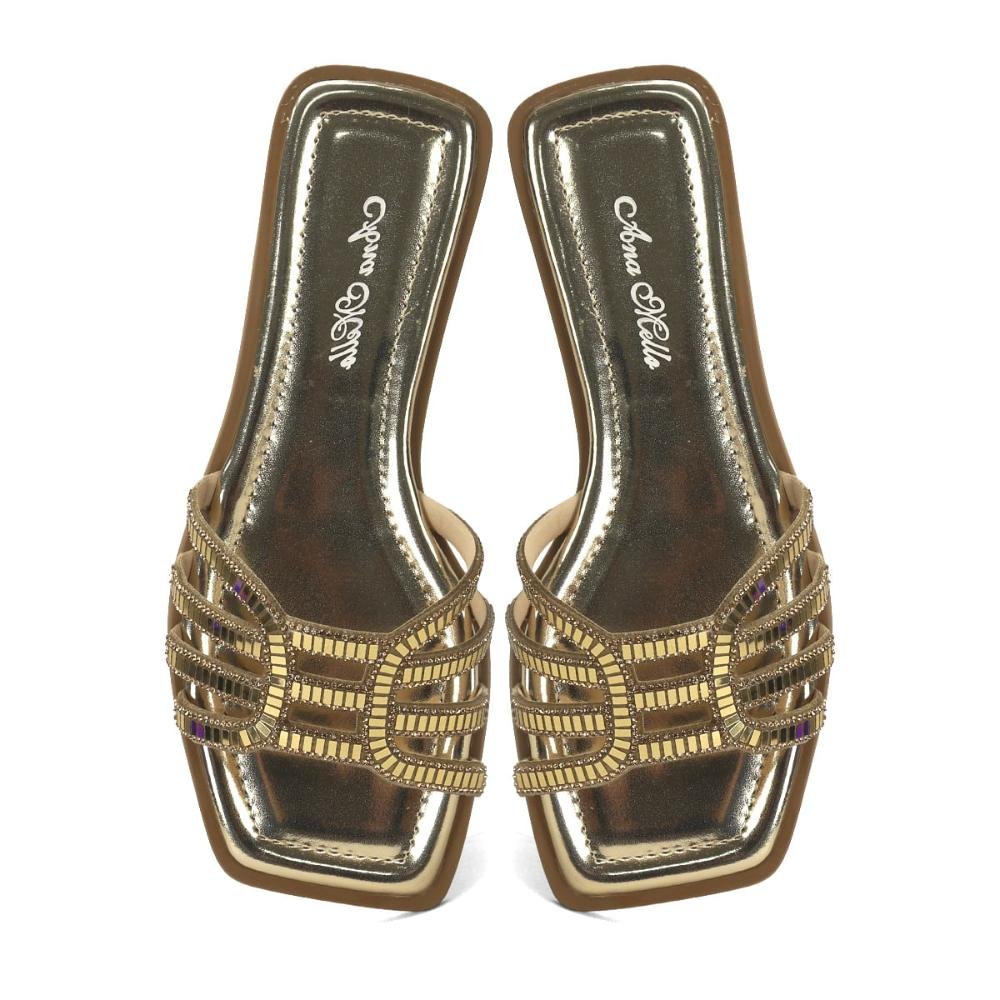 Rasteira de pedrarias ouro light Dourado 2