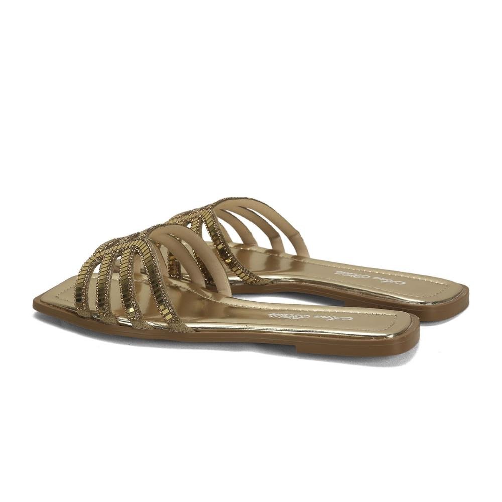 Rasteira de pedrarias ouro light Dourado 3