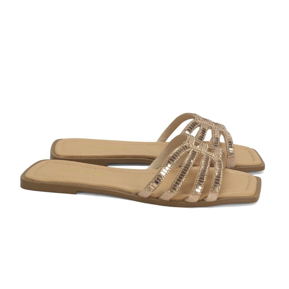 Rasteira de pedrarias ouro rosê