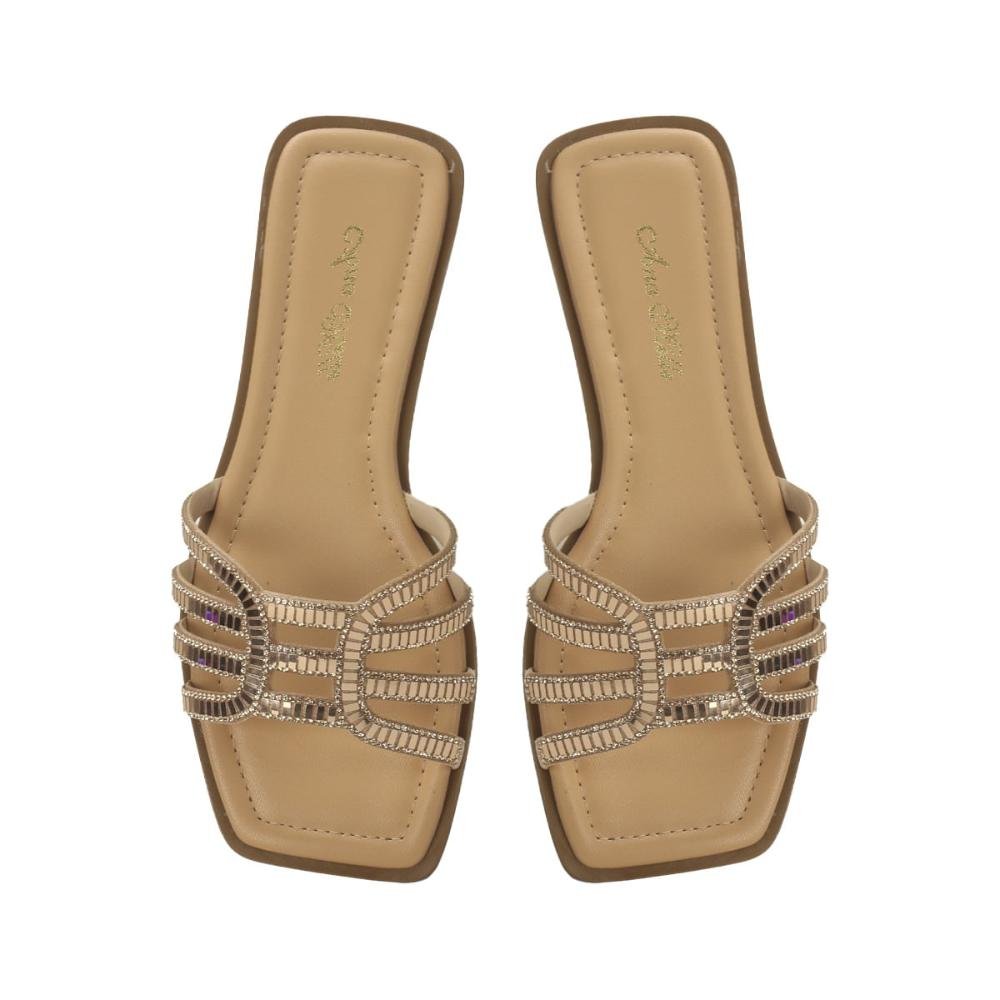 Rasteira de pedrarias ouro rosê Bege 2