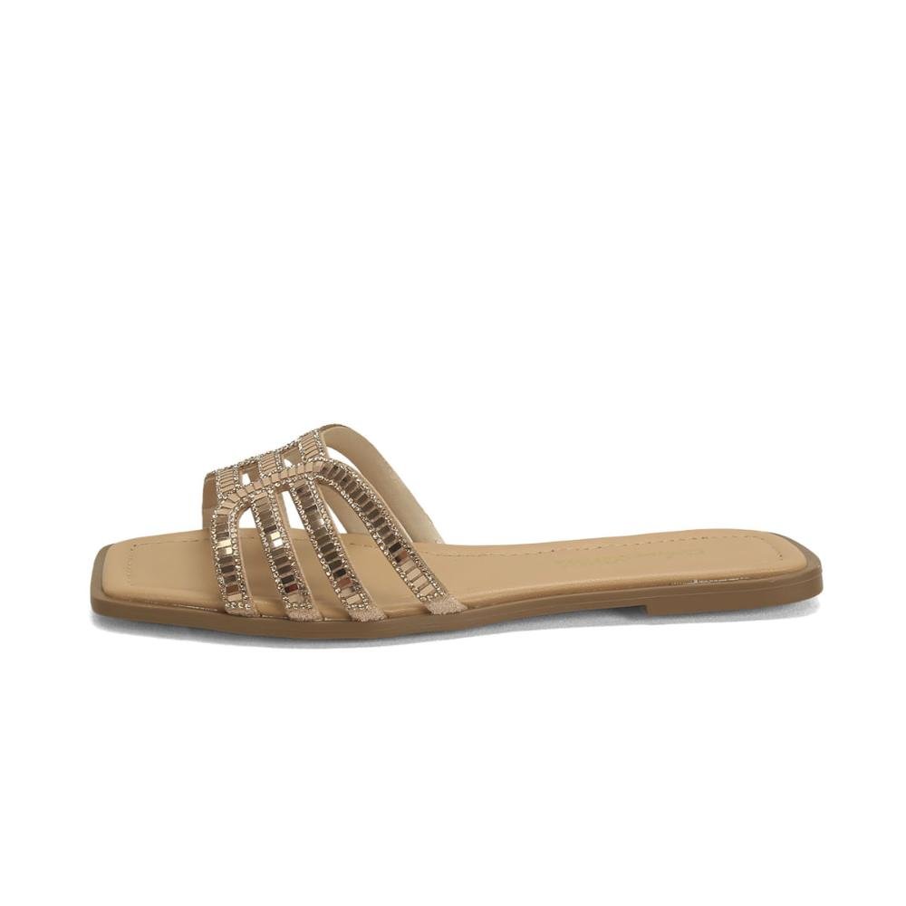 Rasteira de pedrarias ouro rosê Bege 4